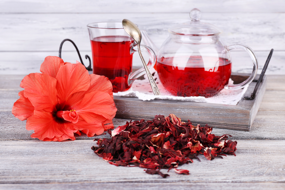 hibiscus tea hot and fresh in teapot
