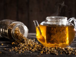 chamomile tea loose leaf and teapot
