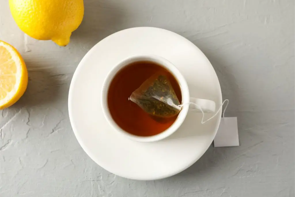 a cup of tea with tea bag