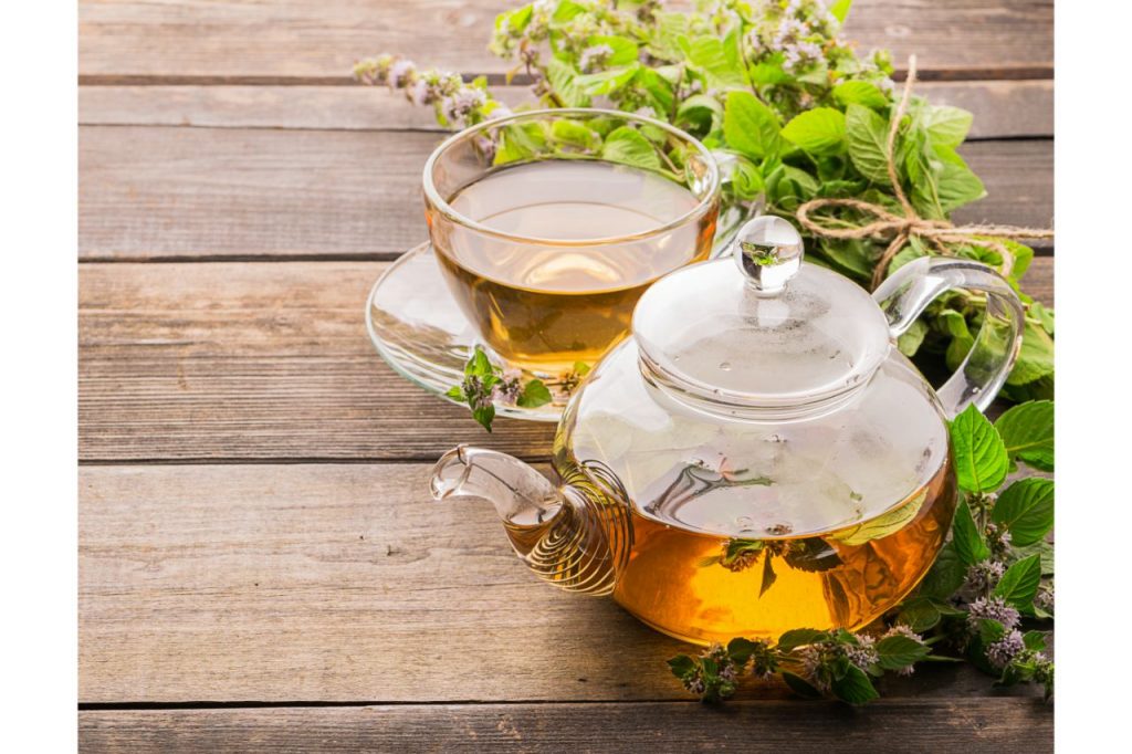 a pot of lemon balm tea