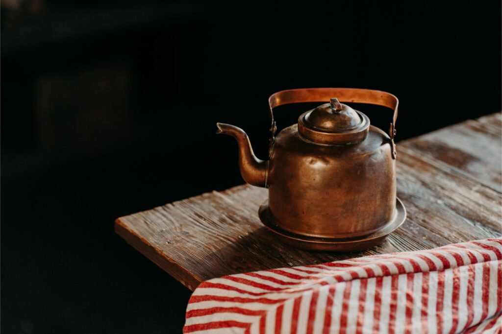 old copper tea kettle